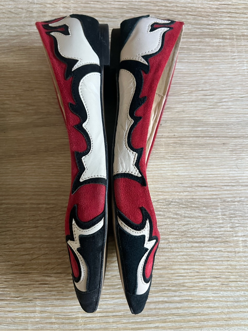 ZARA Genuine Leather Red and Black Pointed Toe Women's Flats size 37 western - Picture 7 of 11